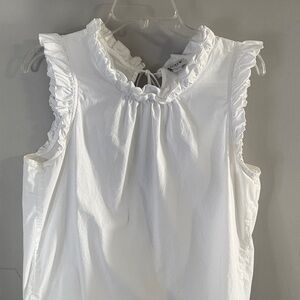 J.Crew White Ruffled sleeveless shirt - pleated neck, tie back, great condition